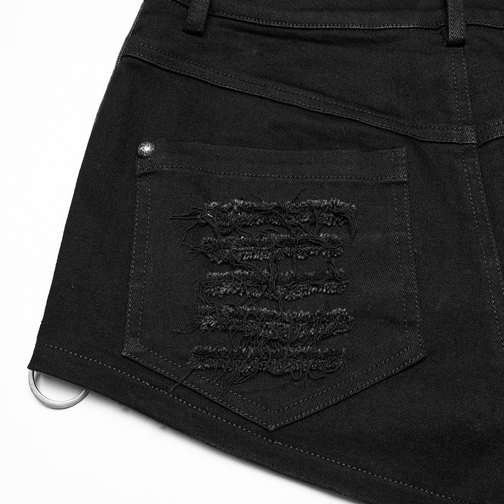 WK-692XDF Edgy Black Punk Pants with Grommet Lace-Up Detailing