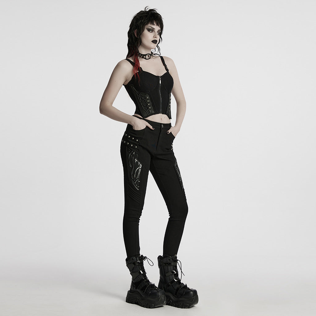 WK-693NCF Edgy Punk Pants Studded High Waist Skinny Design