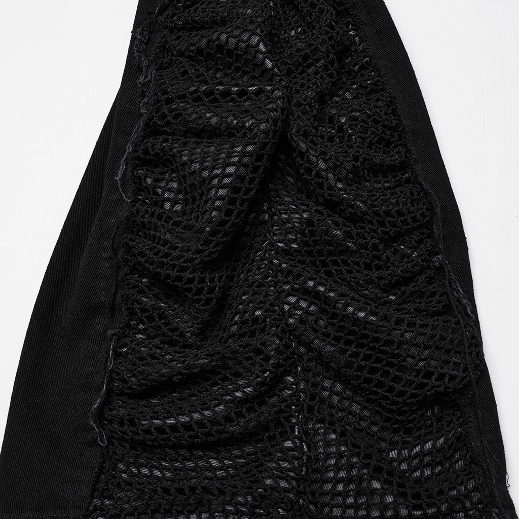 WK-694NCF Edgy Punk Pants with Buckles and Mesh Details