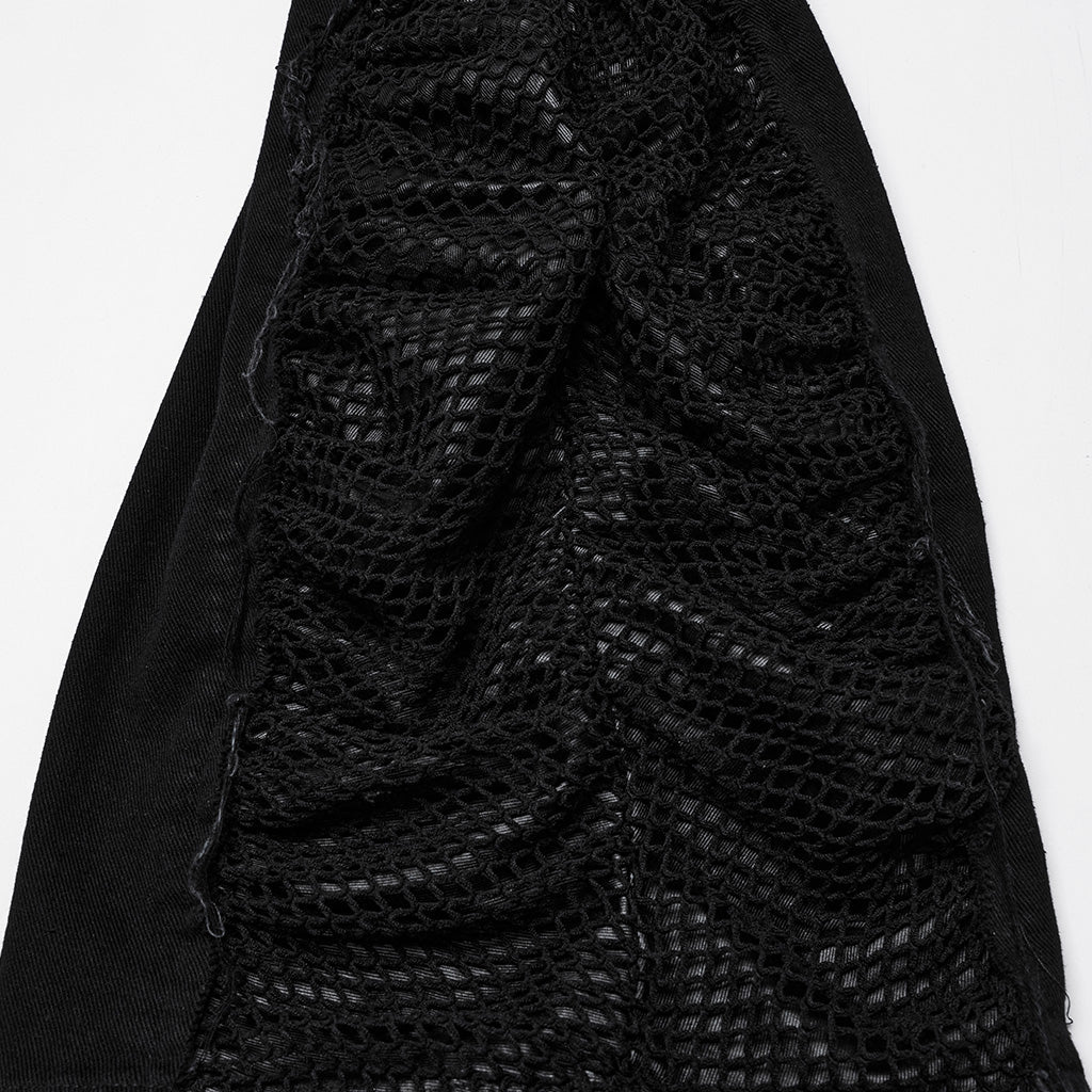 WK-694NCF Edgy Punk Pants with Buckles and Mesh Details