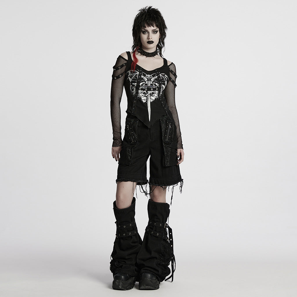 WK-694NCF Edgy Punk Pants with Buckles and Mesh Details
