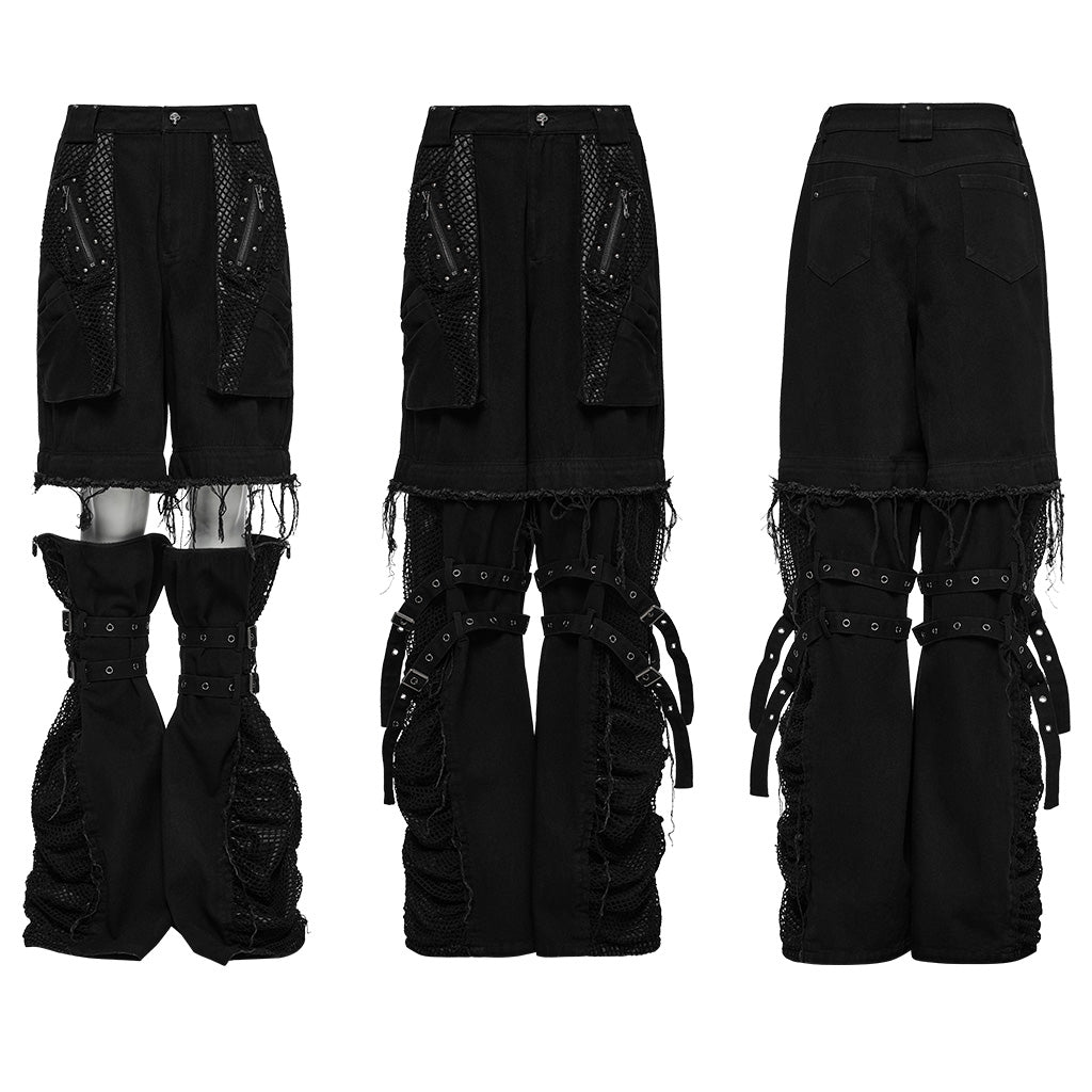WK-694NCF Edgy Punk Pants with Buckles and Mesh Details