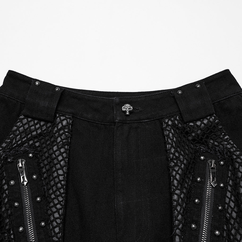 WK-694NCF Edgy Punk Pants with Buckles and Mesh Details