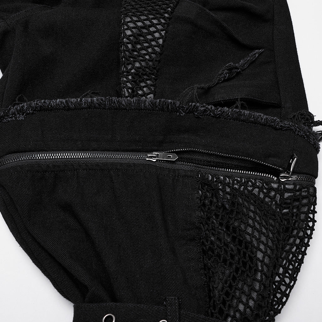 WK-694NCF Edgy Punk Pants with Buckles and Mesh Details