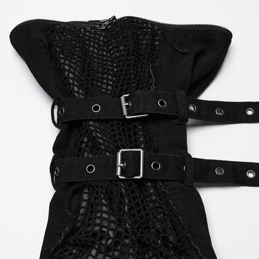 WK-694NCF Edgy Punk Pants with Buckles and Mesh Details