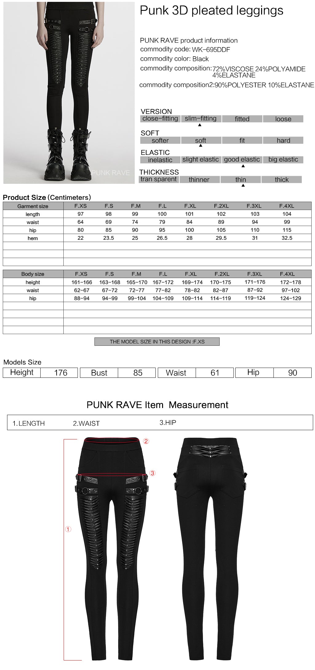 WK-695DDF Gothic Punk Pants with Zipper and Buckle Details