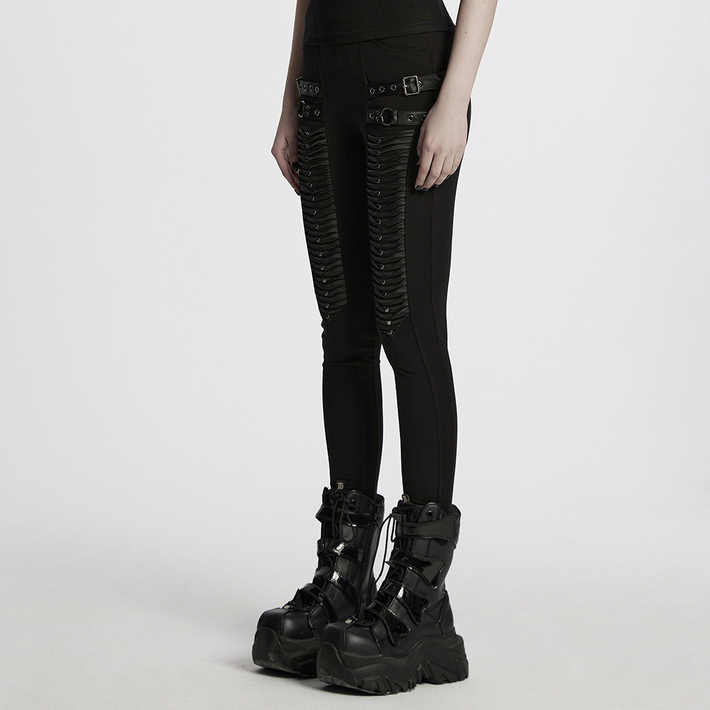 WK-695DDF Gothic Punk Pants with Zipper and Buckle Details