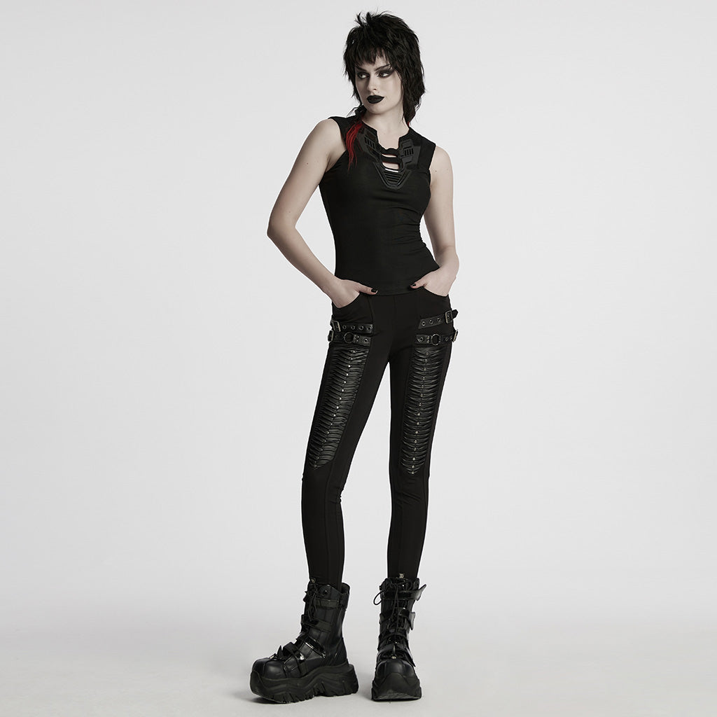 WK-695DDF Gothic Punk Pants with Zipper and Buckle Details