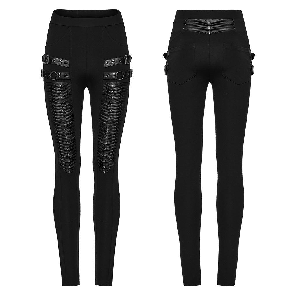 WK-695DDF Gothic Punk Pants with Zipper and Buckle Details