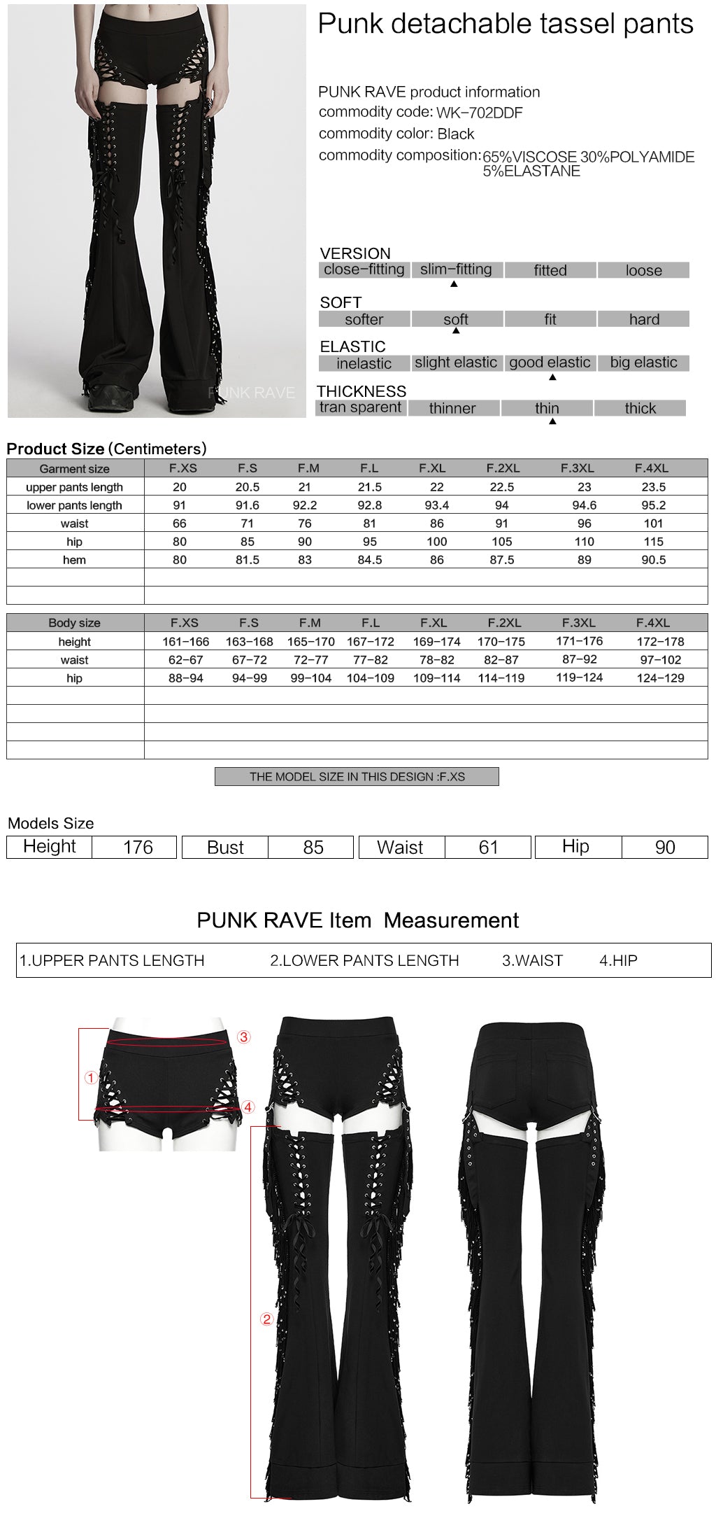 WK-702DDF Gothic Lace-Up High Waist Cutout Punk Pants