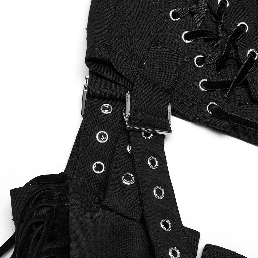 WK-702DDF Gothic Lace-Up High Waist Cutout Punk Pants