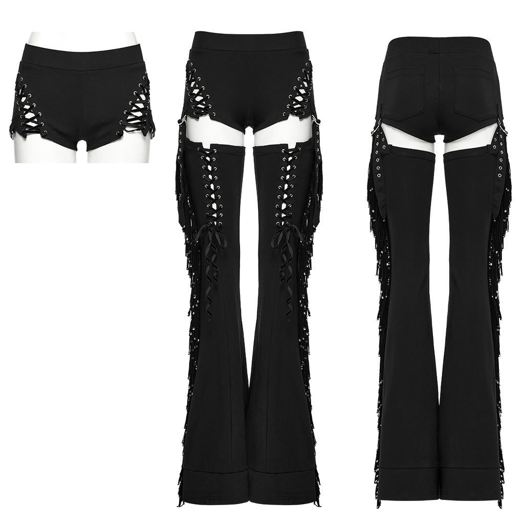 WK-702DDF Gothic Lace-Up High Waist Cutout Punk Pants