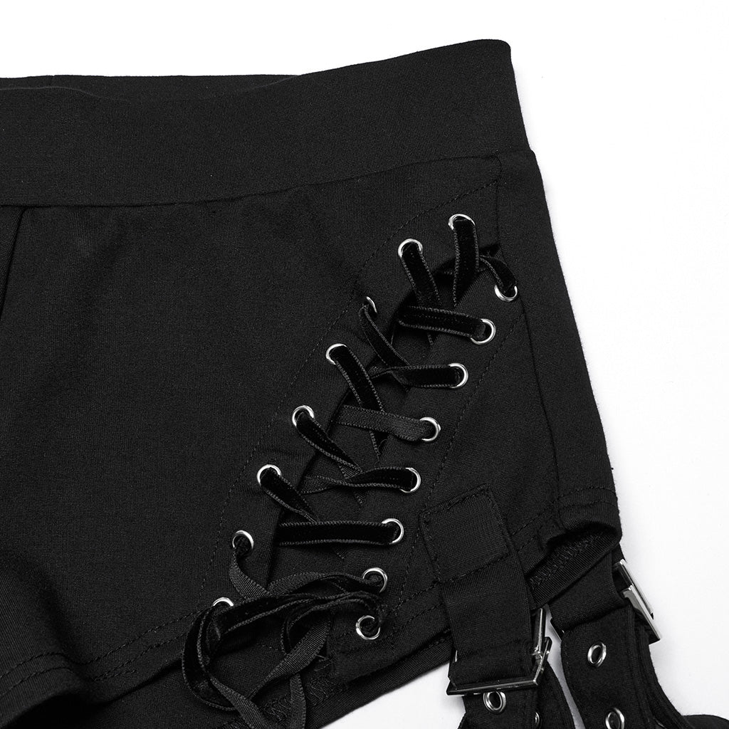 WK-702DDF Gothic Lace-Up High Waist Cutout Punk Pants