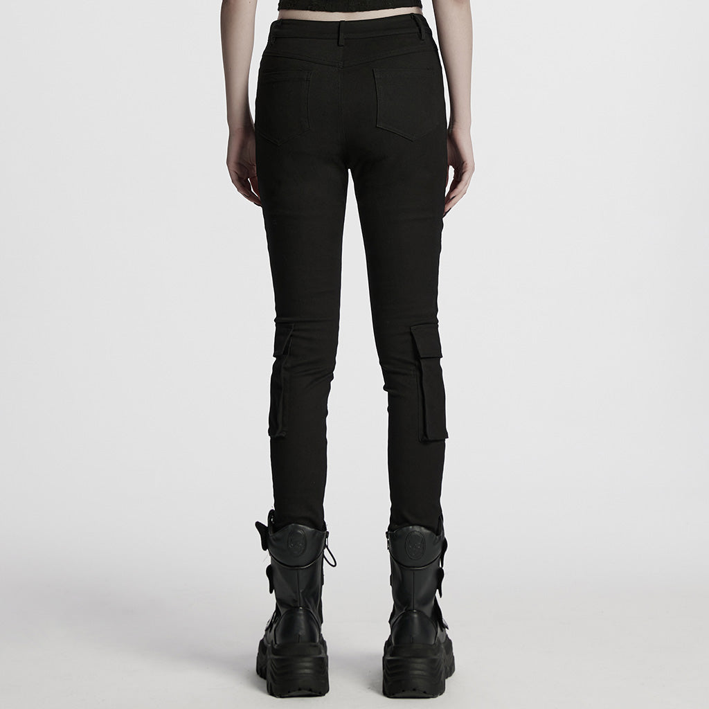WK-703NCF Gothic Lace-Up Punk Pants with Ribbed Panel Accents