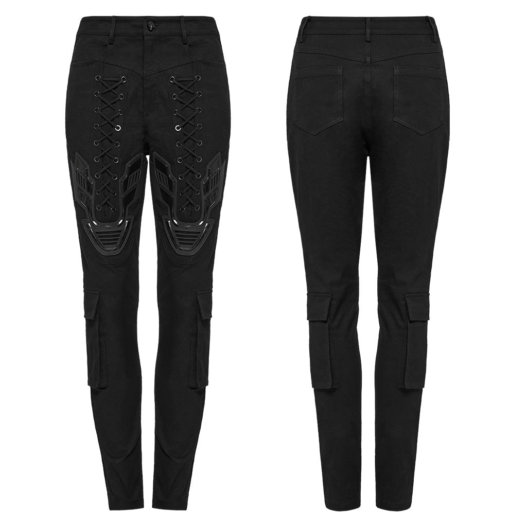 WK-703NCF Gothic Lace-Up Punk Pants with Ribbed Panel Accents