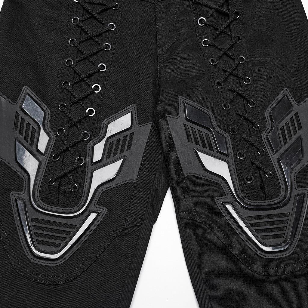 WK-703NCF Gothic Lace-Up Punk Pants with Ribbed Panel Accents