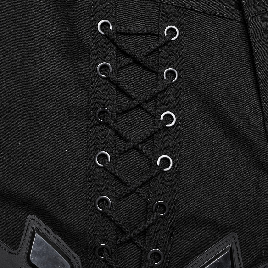 WK-703NCF Gothic Lace-Up Punk Pants with Ribbed Panel Accents