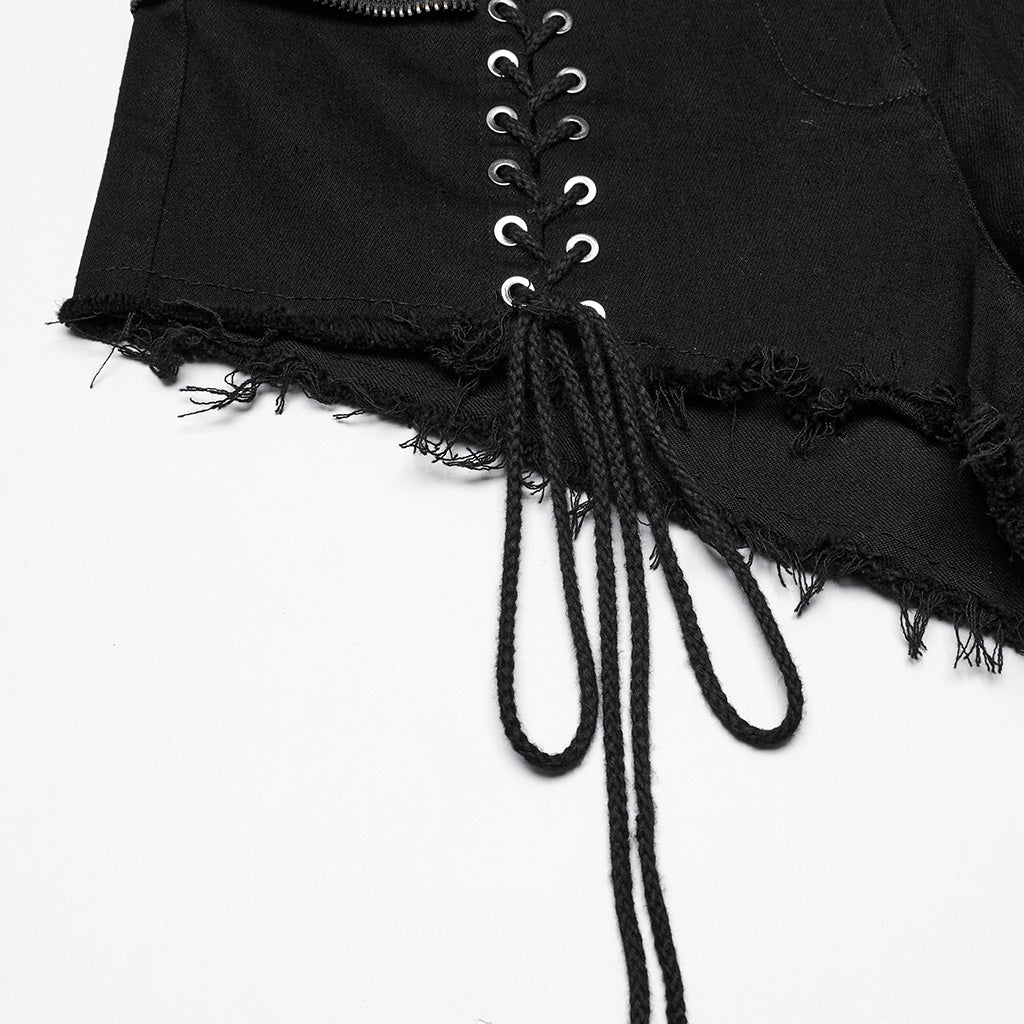 WK-705NDF Edgy Lace-Up Belted Punk Pants Shorts Gothic Style