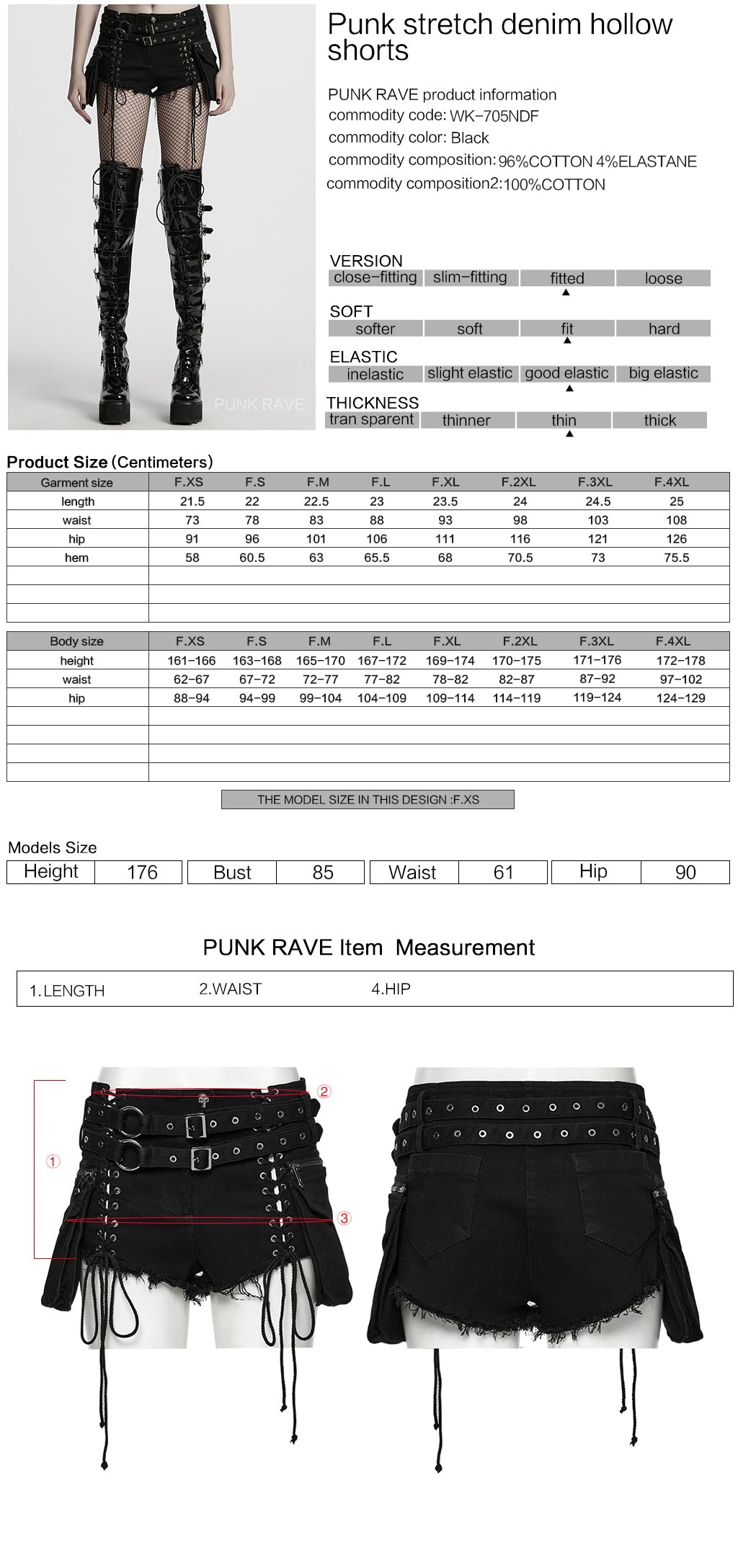 WK-705NDF Edgy Lace-Up Belted Punk Pants Shorts Gothic Style