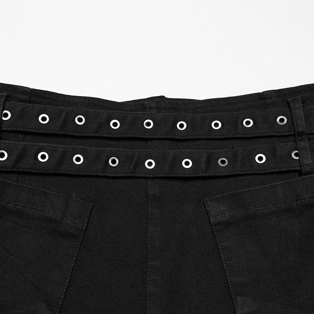 WK-705NDF Edgy Lace-Up Belted Punk Pants Shorts Gothic Style