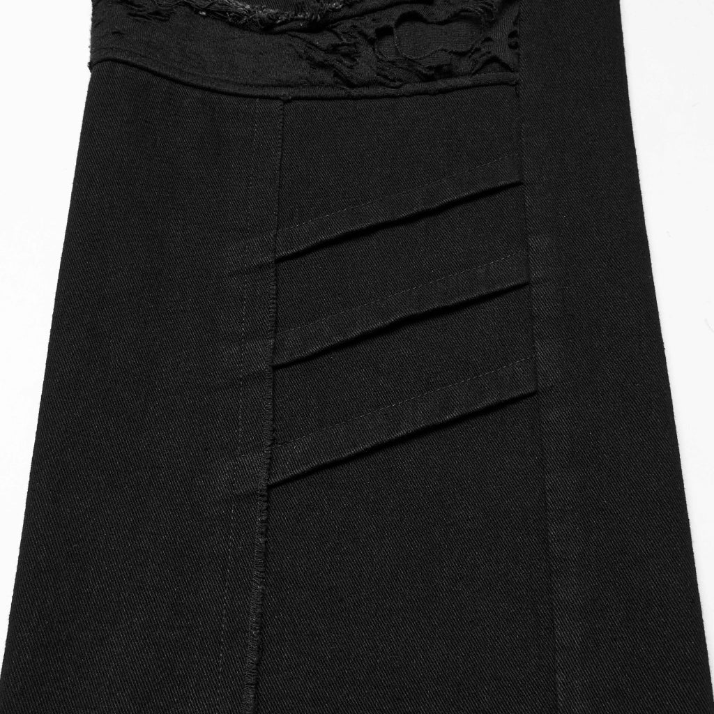WK-707XCM Edgy Distressed Black Punk Pants with Strap Details