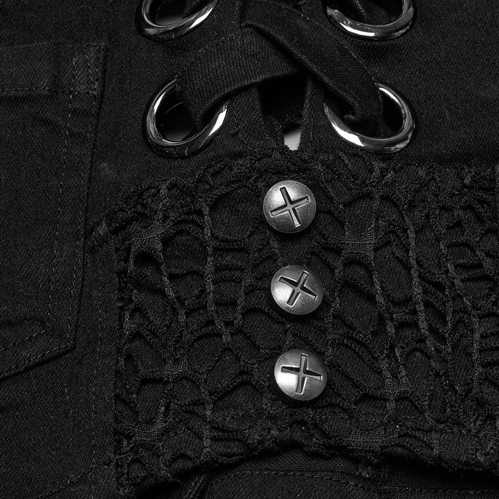 WK-709XDF Edgy Black Chain Punk Pants with Fishnet Details