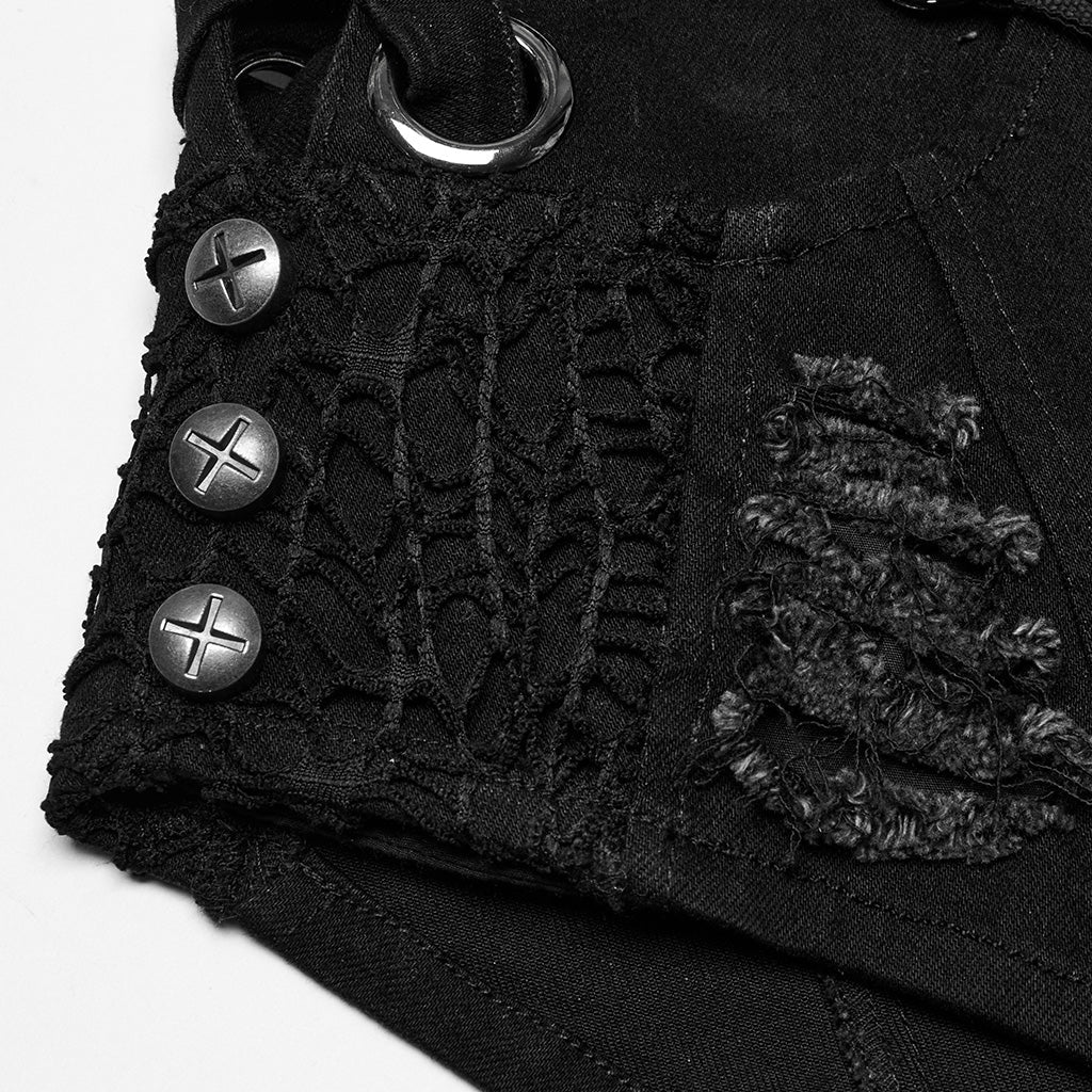 WK-709XDF Edgy Black Chain Punk Pants with Fishnet Details