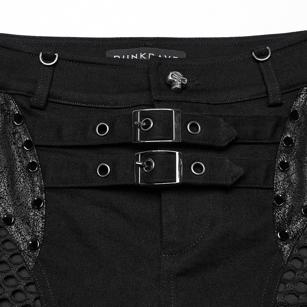 WK-710XDF Gothic Asymmetrical Punk Skirt with Sheer Overlay and Studded Details