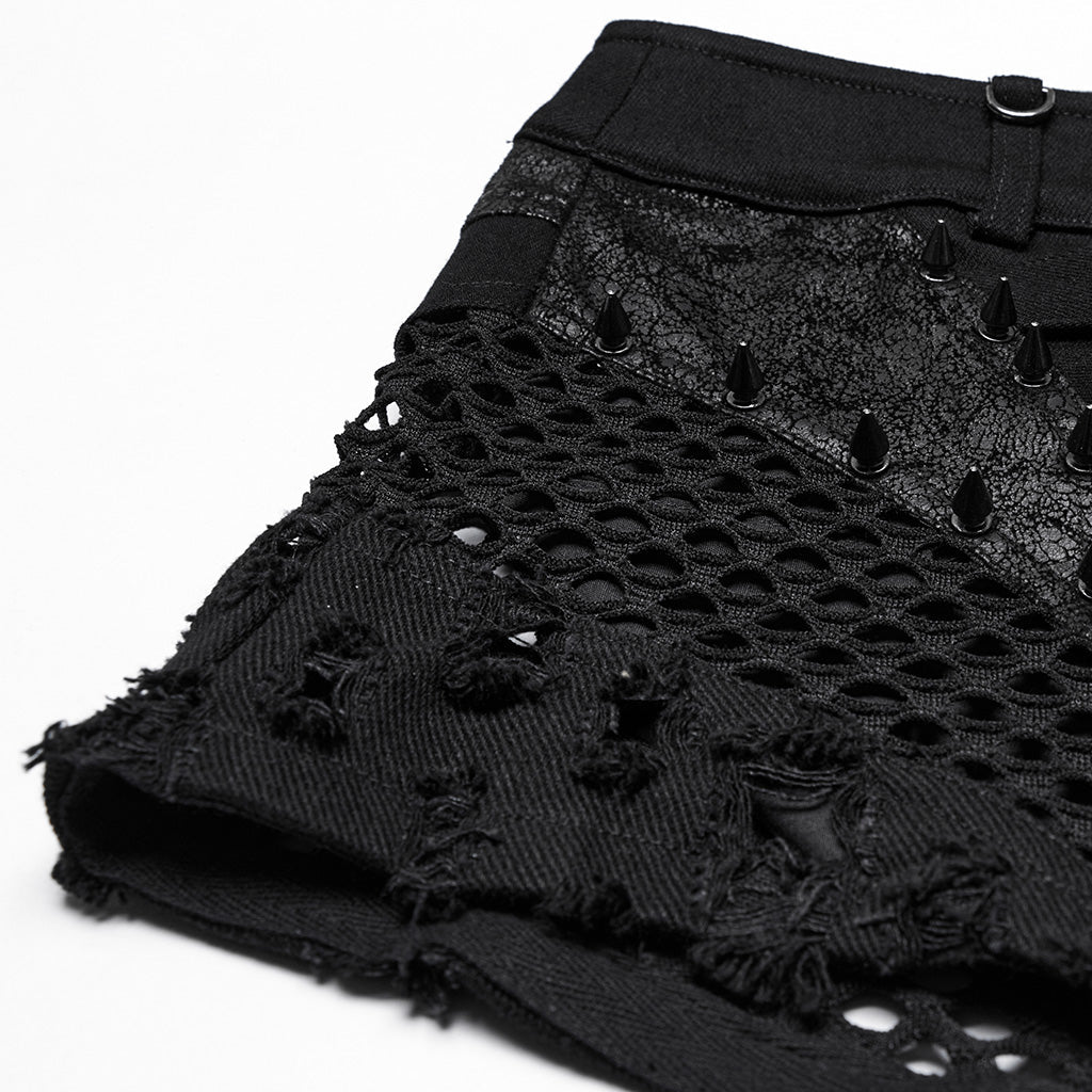 WK-710XDF Gothic Asymmetrical Punk Skirt with Sheer Overlay and Studded Details