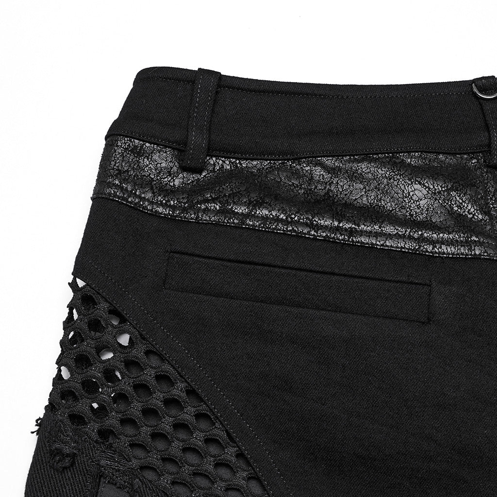 WK-710XDF Gothic Asymmetrical Punk Skirt with Sheer Overlay and Studded Details