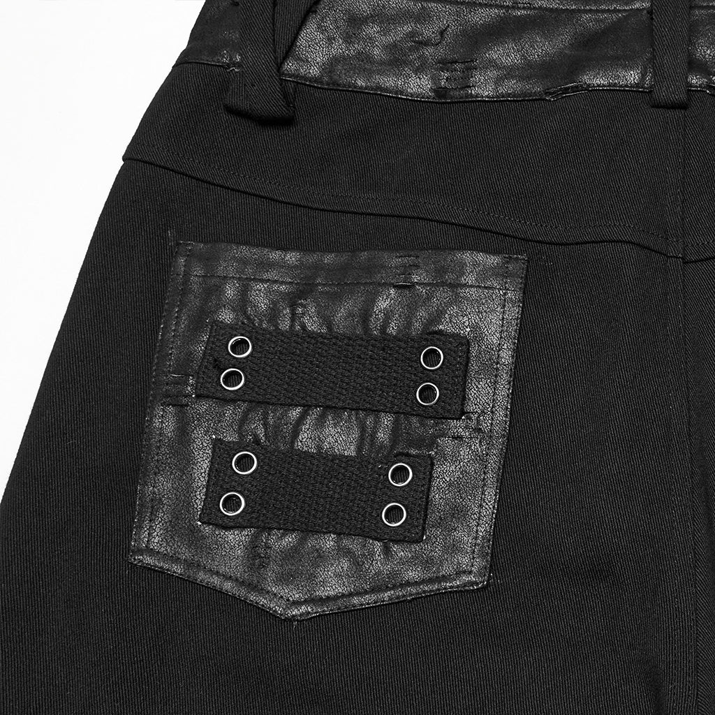 WK-713XCM Mens Gothic Punk Pants with Studded Leather Panels
