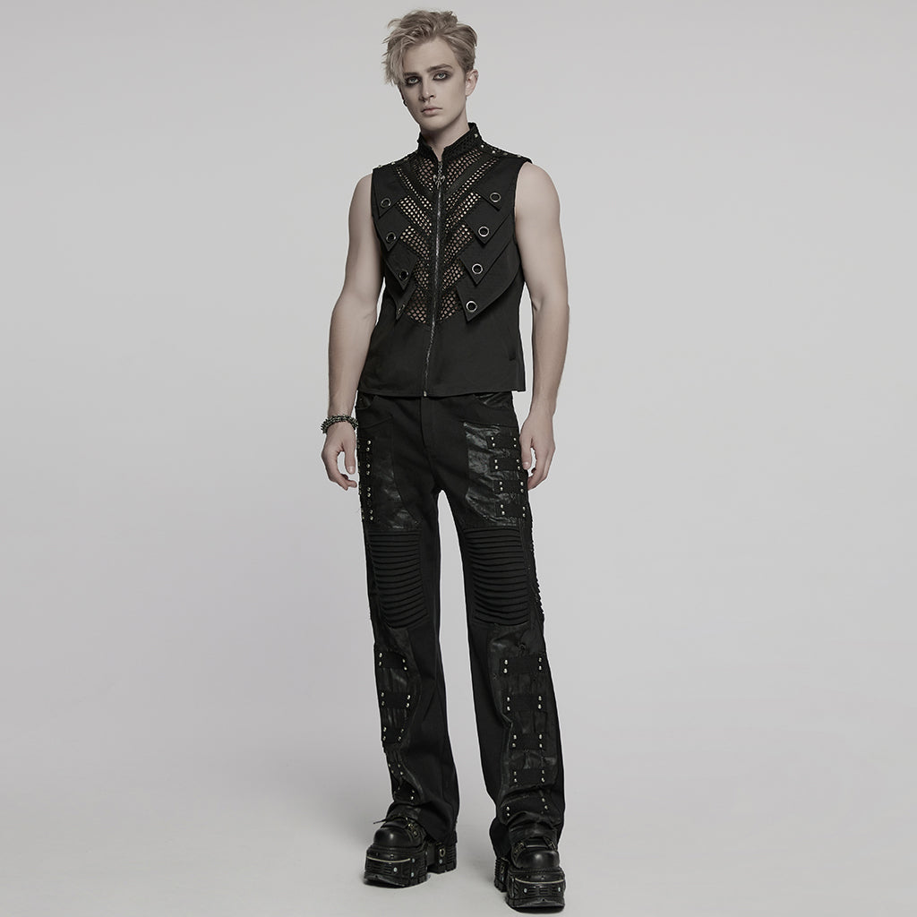 WK-713XCM Mens Gothic Punk Pants with Studded Leather Panels