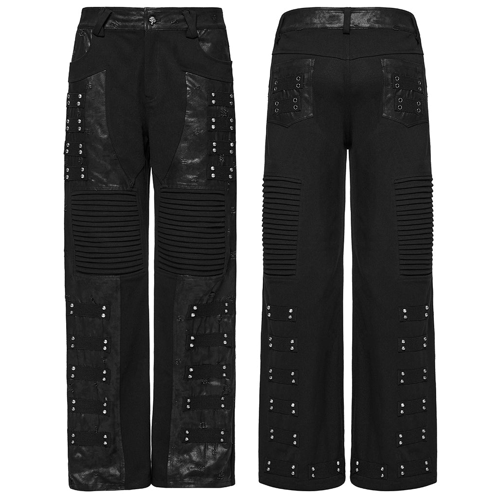 WK-713XCM Mens Gothic Punk Pants with Studded Leather Panels