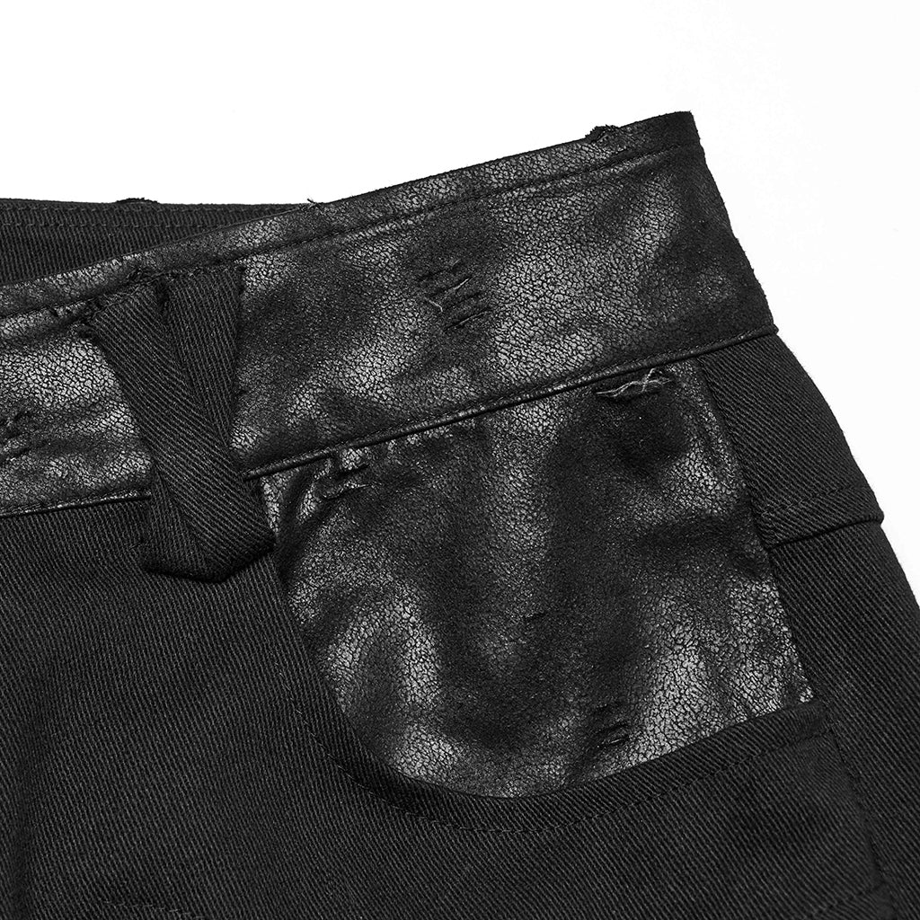 WK-713XCM Mens Gothic Punk Pants with Studded Leather Panels