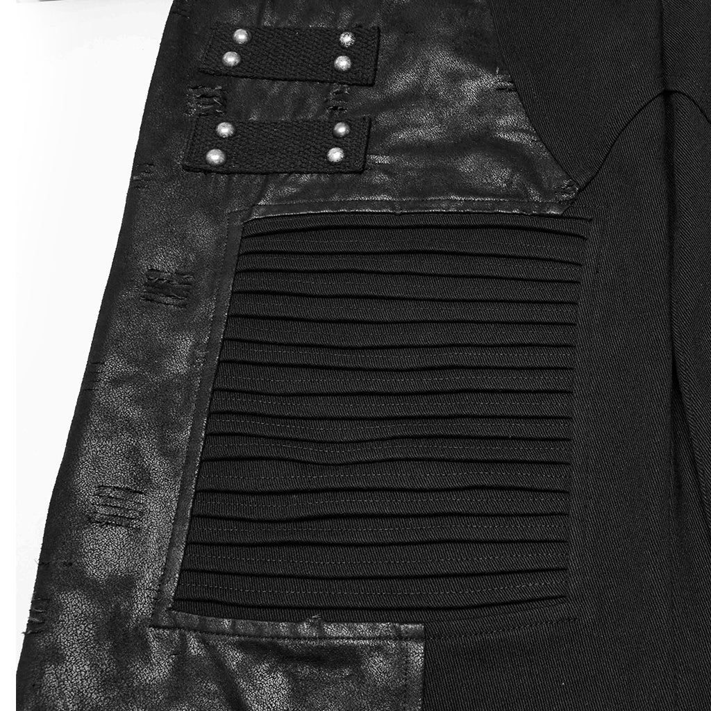 WK-713XCM Mens Gothic Punk Pants with Studded Leather Panels