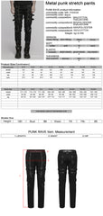 WK-714XCM Mens Black Buckle Strap Punk Pants with Studded Details