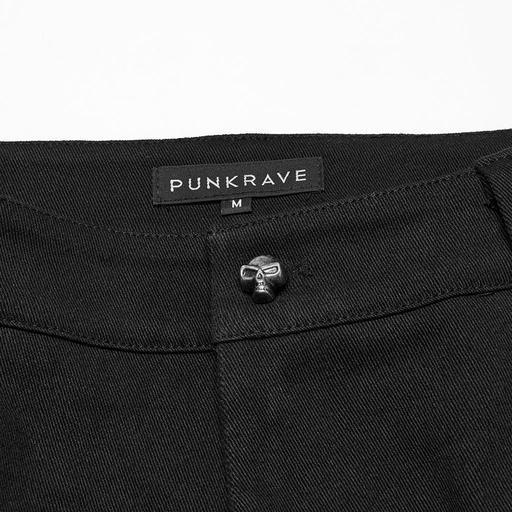 WK-715XCM Edgy Zippered Buckle Accent Punk Pants with Rivet Details