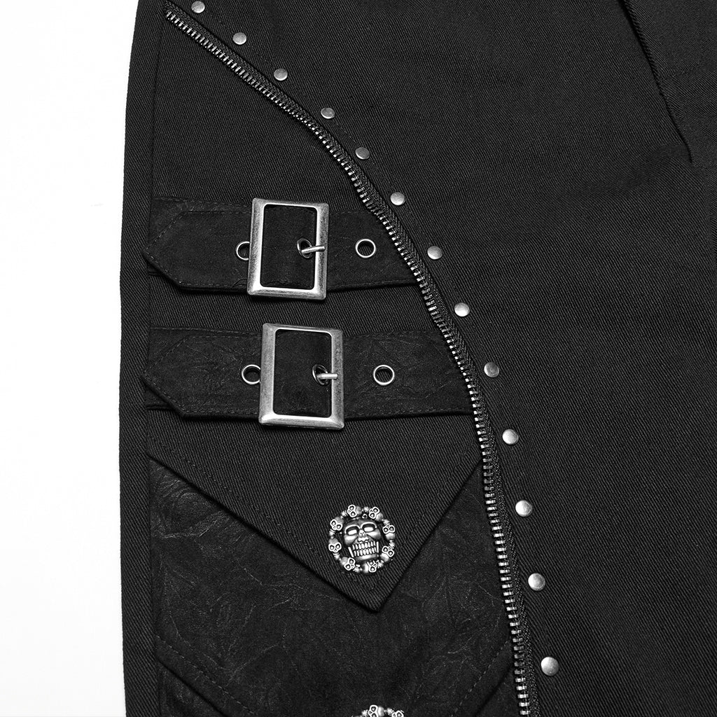 WK-715XCM Edgy Zippered Buckle Accent Punk Pants with Rivet Details