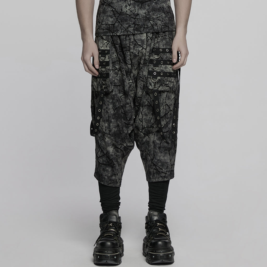 WK-716DQM Gothic Street Style Black Punk Pants with Chain Details