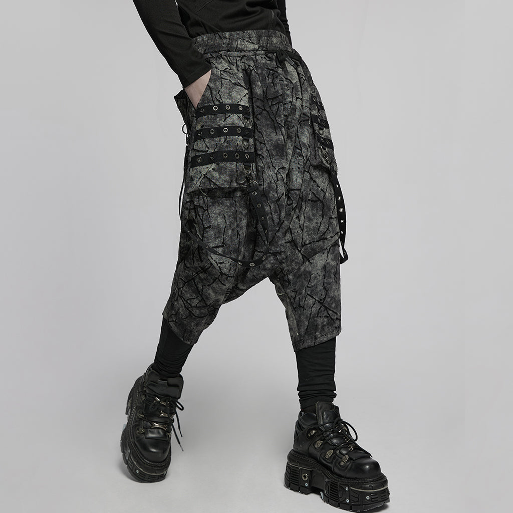 WK-716DQM Gothic Street Style Black Punk Pants with Chain Details