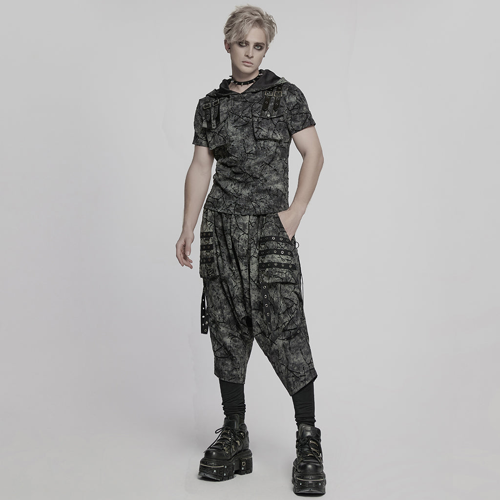 WK-716DQM Gothic Street Style Black Punk Pants with Chain Details
