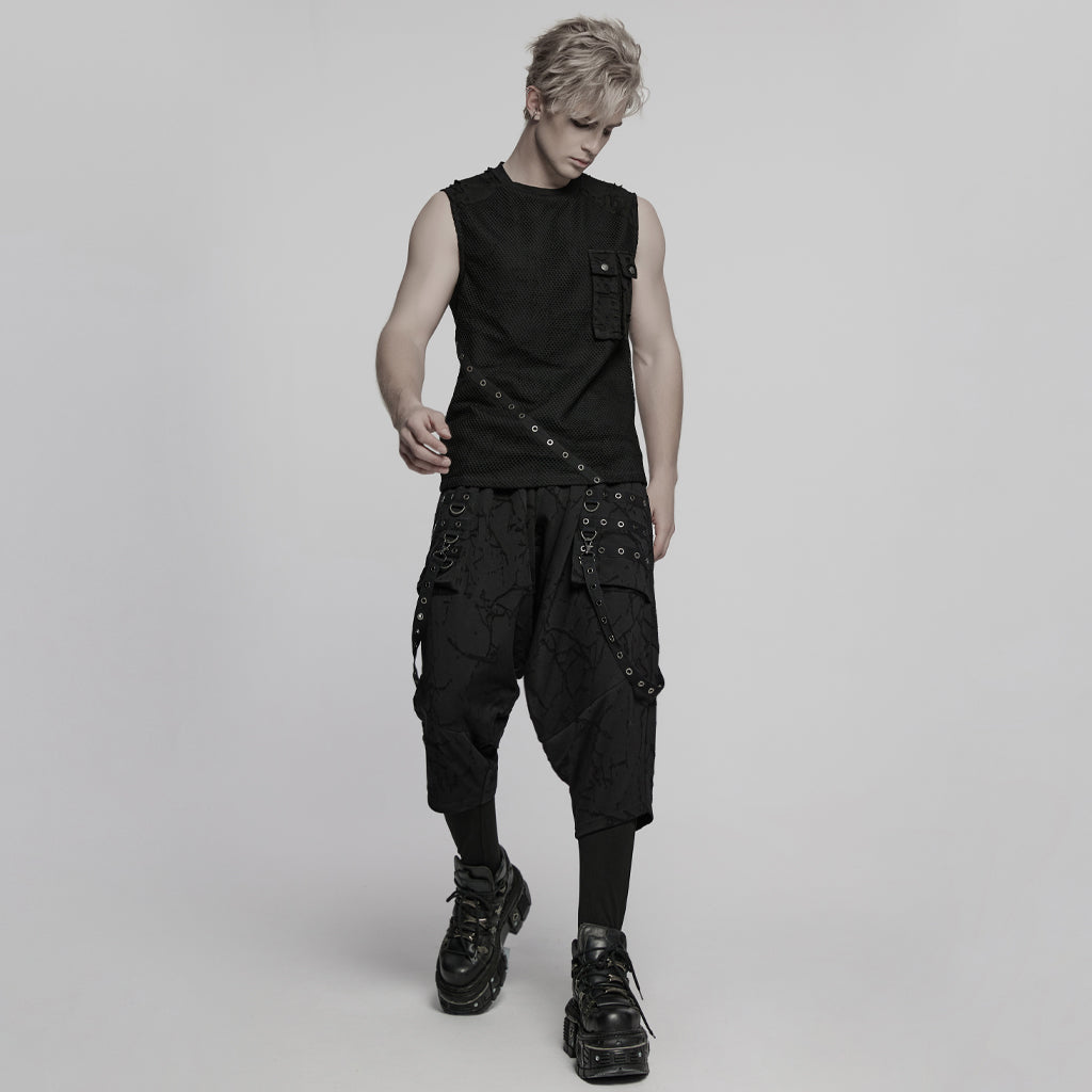 WK-716DQM Gothic Street Style Black Punk Pants with Chain Details