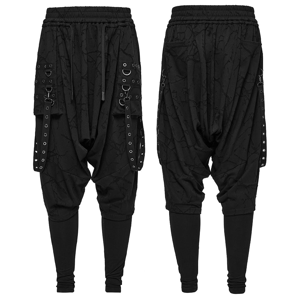 WK-716DQM Gothic Street Style Black Punk Pants with Chain Details