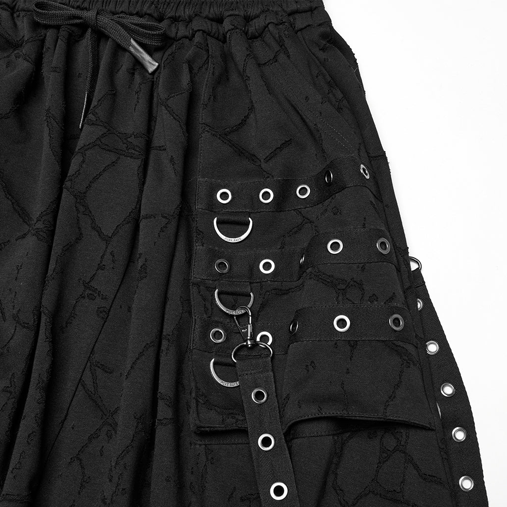 WK-716DQM Gothic Street Style Black Punk Pants with Chain Details