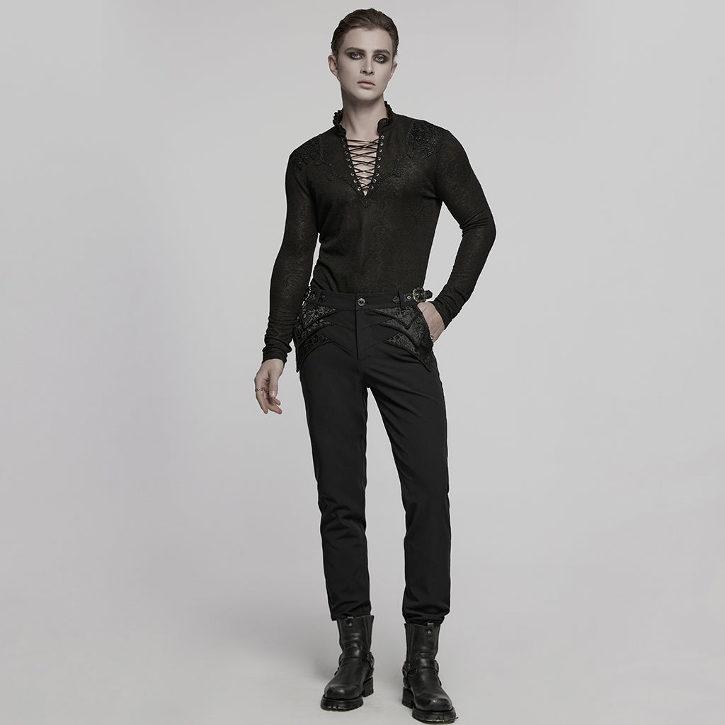 WK-717XCM Edgy Black Gothic Punk Pants with Lace Panel Details