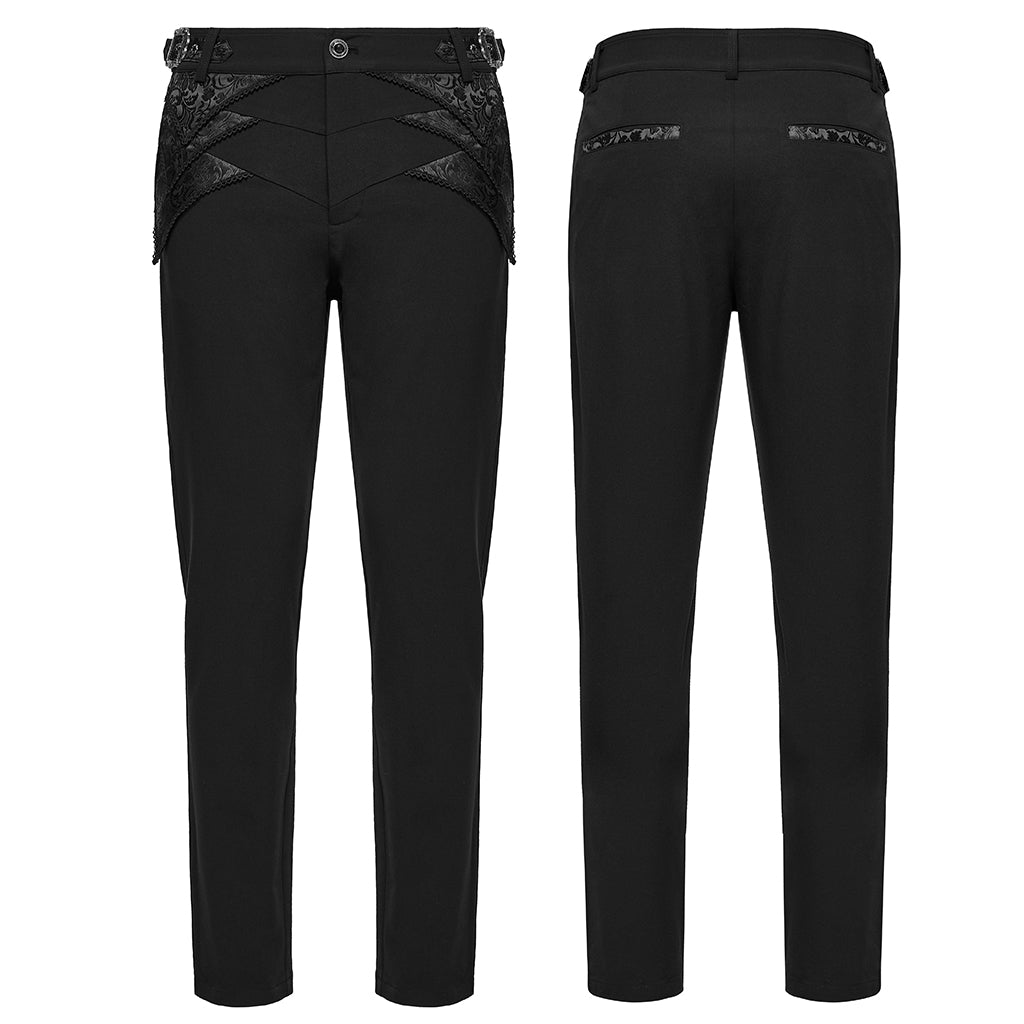 WK-717XCM Edgy Black Gothic Punk Pants with Lace Panel Details