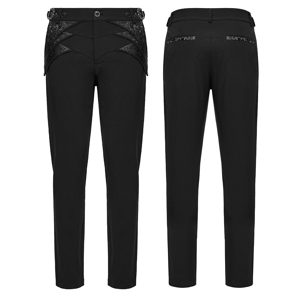 WK-717XCM Edgy Black Gothic Punk Pants with Lace Panel Details