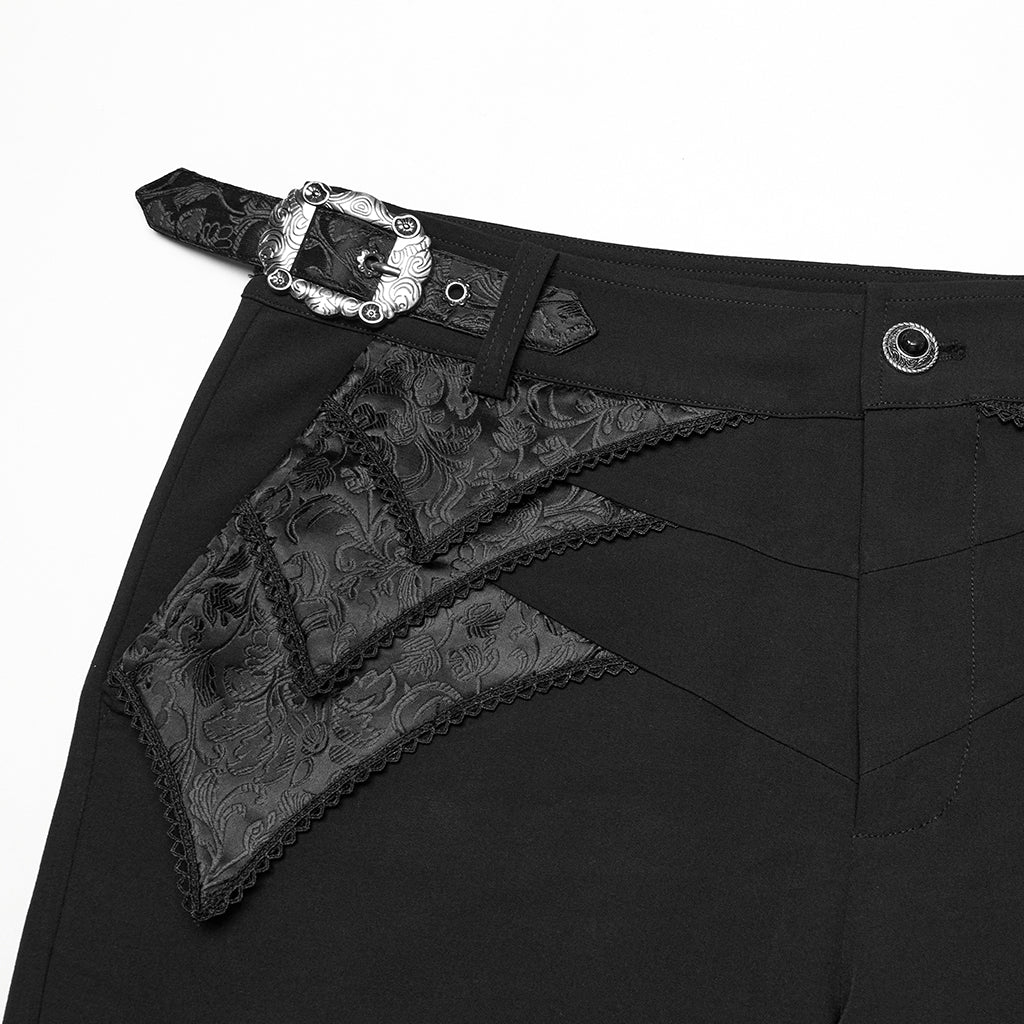WK-717XCM Edgy Black Gothic Punk Pants with Lace Panel Details