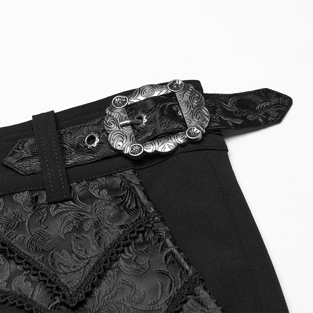 WK-717XCM Edgy Black Gothic Punk Pants with Lace Panel Details