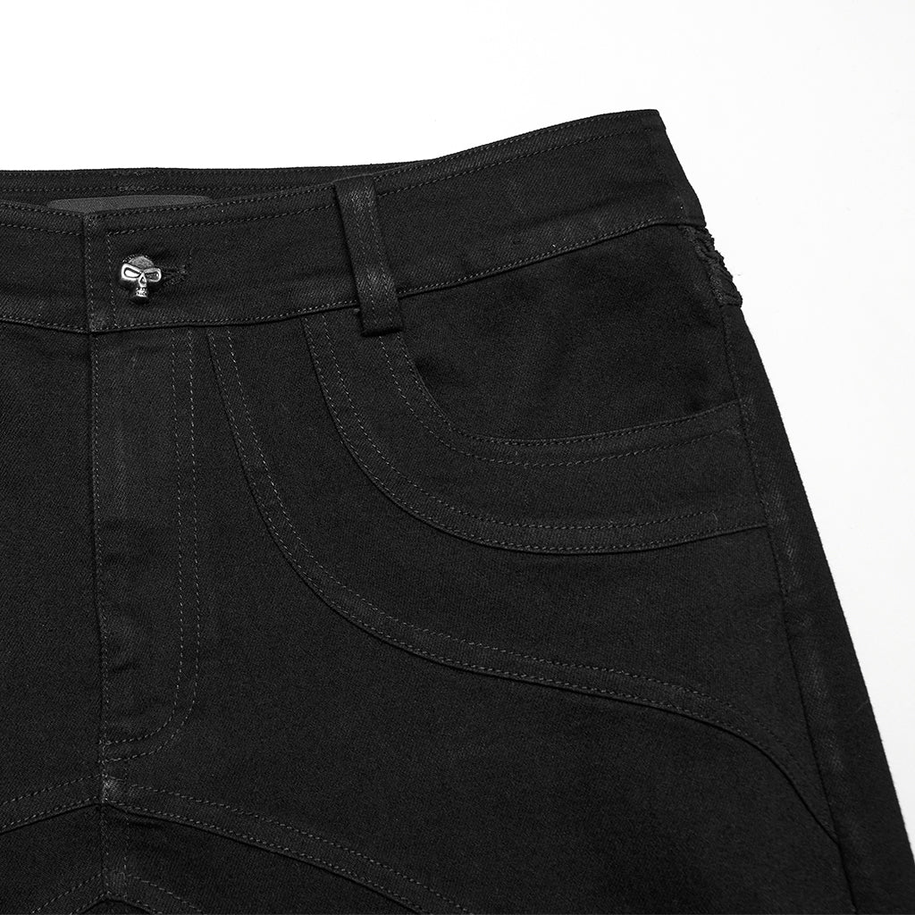 WK-718NCM Gothic Mesh Panel Black Punk Pants with Unique Stitching